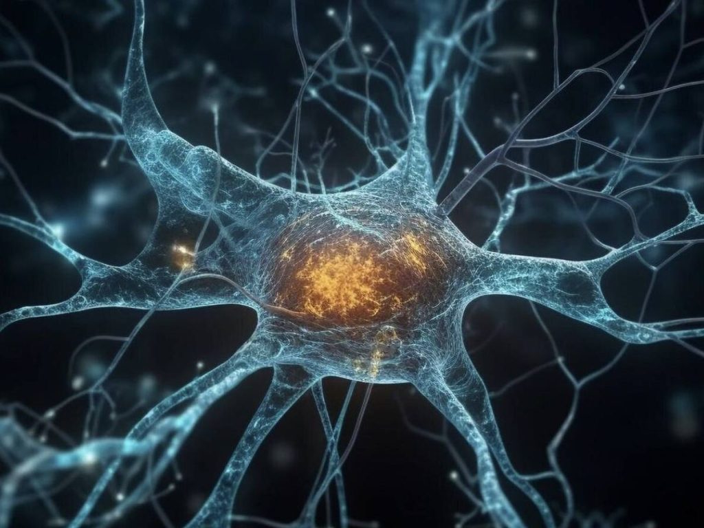 Recreación 3D de una neurona y sus conexiones (Freepik)